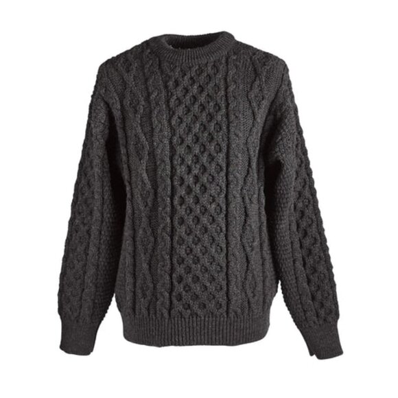 Fia Irish Aran 100% Wool Sweater Womens Small Gray Cable...
